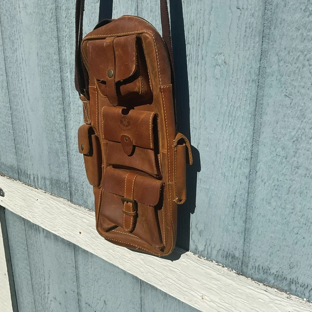 Volunteer Brown Men's Crossbody Bag Leather Business Casual Satchel EUC